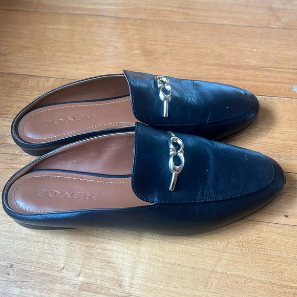 COACH Sienna Leather Slide Loafer Shoes Mule Black Gold Women's sz 7 - Picture 1 of 7